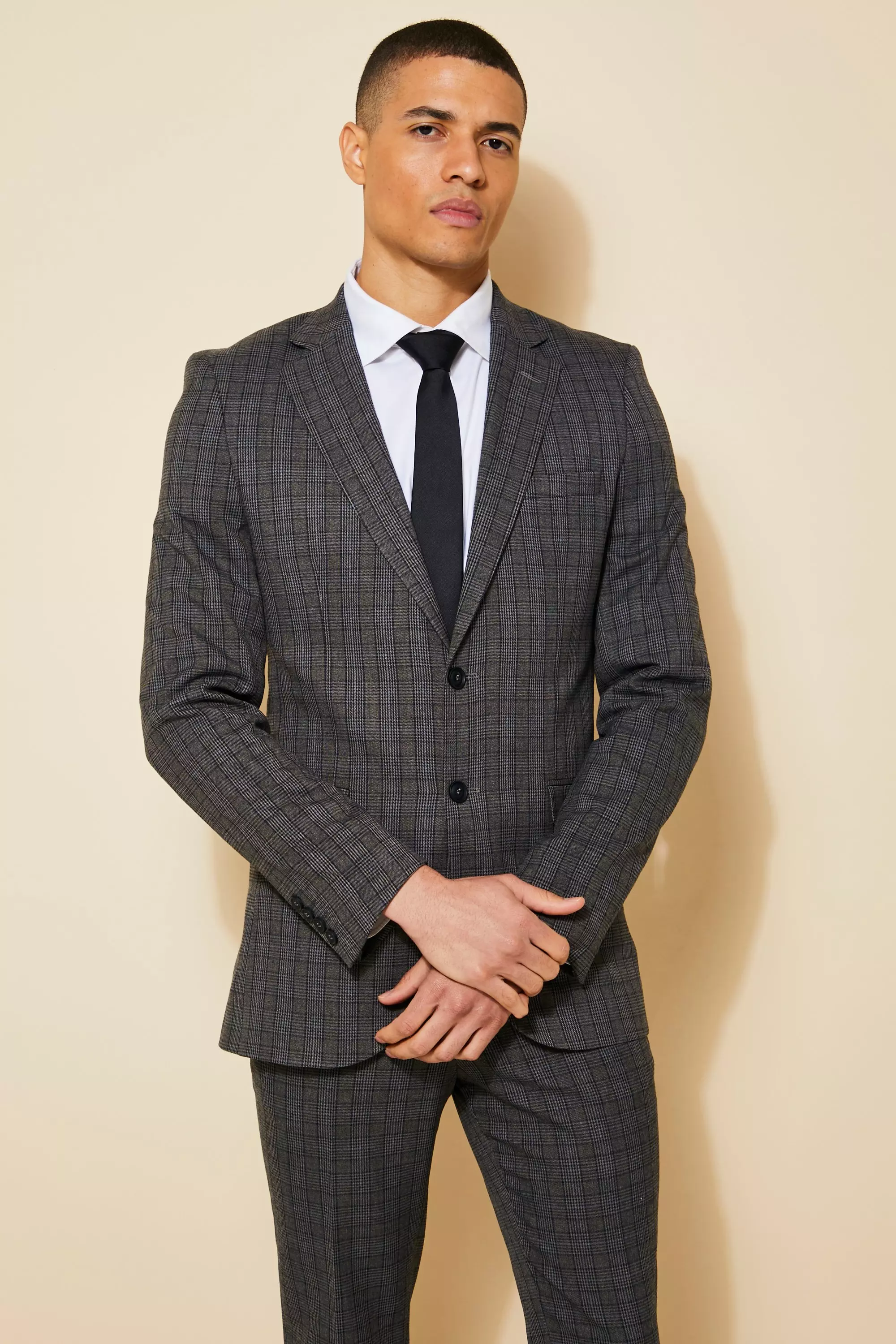 Skinny Single Breasted Check Suit Jacket